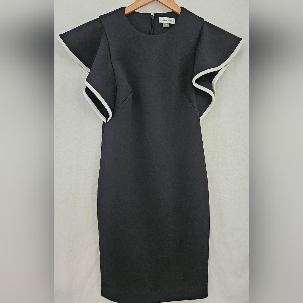 Calvin Klein Black Midi Dress with White Trim